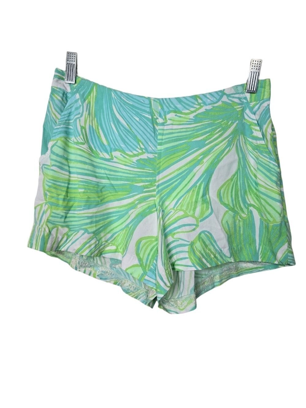 Lilly Pulitzer Green Sheen Fronds Place Jeannie Blue Green Shorts 2